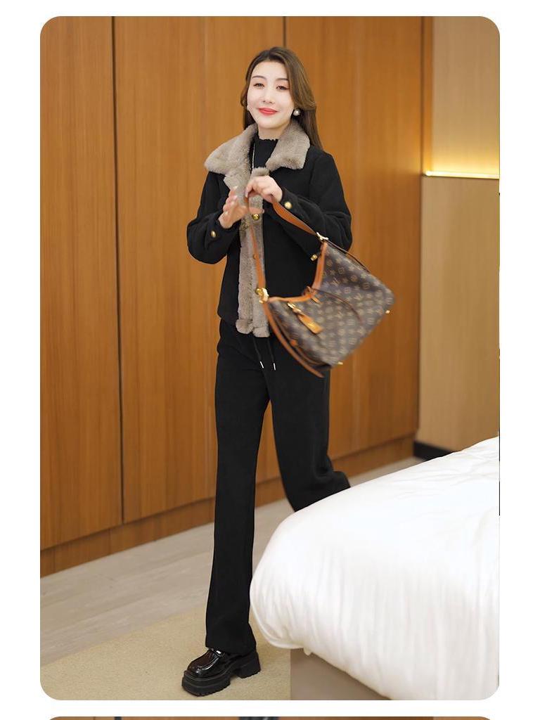 Arctic Velvet Corduroy Women's Stylish Plush Two-Piece Winter Set
