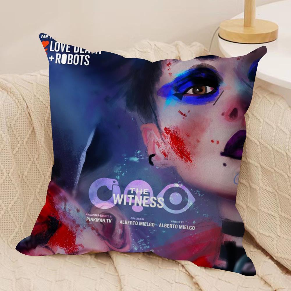 Love D-Death Robots Cushion Cover Silky Short Plush Double-Sided Printed Pillow Case for Sofa All Seasons Home Decor Gift