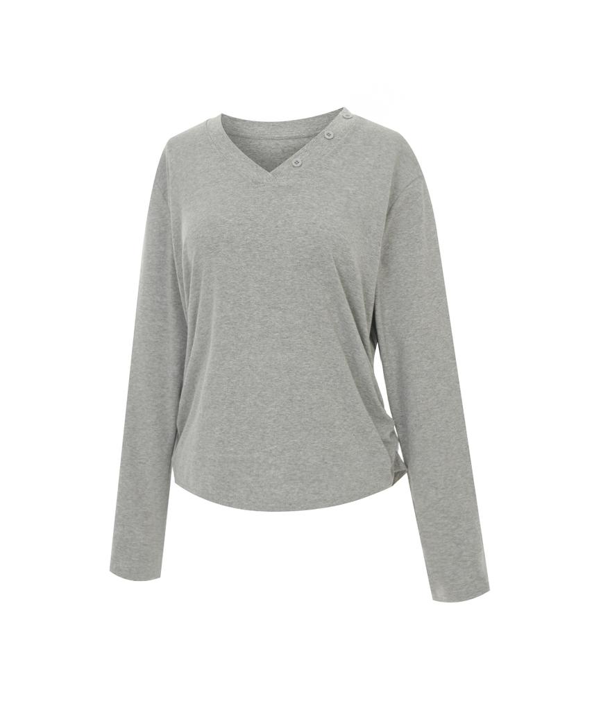 PAIGEFLYNN Diagonal Button Shirred V-Neck T-Shirt_P6Ats023C