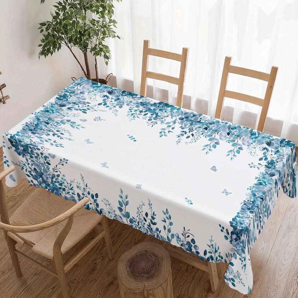 Floral Blue Leaves Rectangle Table Cloth for Table Decor Kitchen Dining Waterproof Reusable Tablecloth for Table Holiday Party