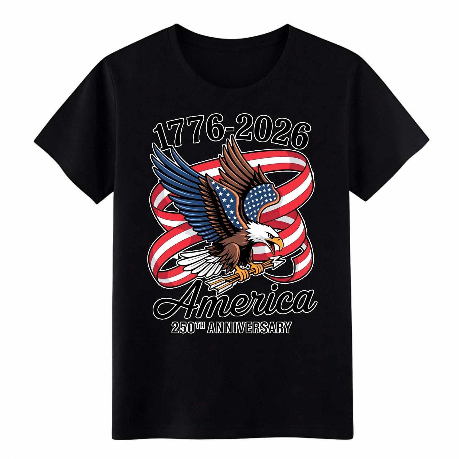 

1776-2026 America 250th Anniversary Bald Eagle Flag Patriotic T-Shirt L