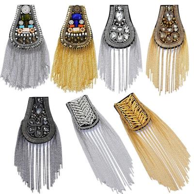 Long Chain Shoulder Jewelry Pin Beads Shoulder Brooch Tassel Epaulette Brooch  for Men Women