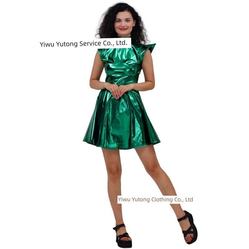 Cross-Border New Halloween Clothes Laser Bronzing Patent Leather Solid Sexy Party High Waist Jumpsuit Short dress Performance