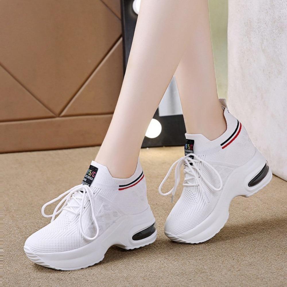 Women's Spring and Autumn Increased Waterproof Platform Sports Shoes - Lightweight Mesh Breathable Casual Running Shoes