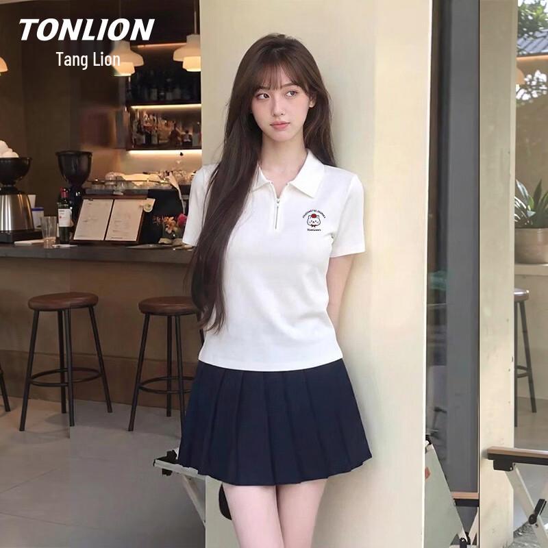 Женская плиссированная футболка-поло на молнии TonLion L