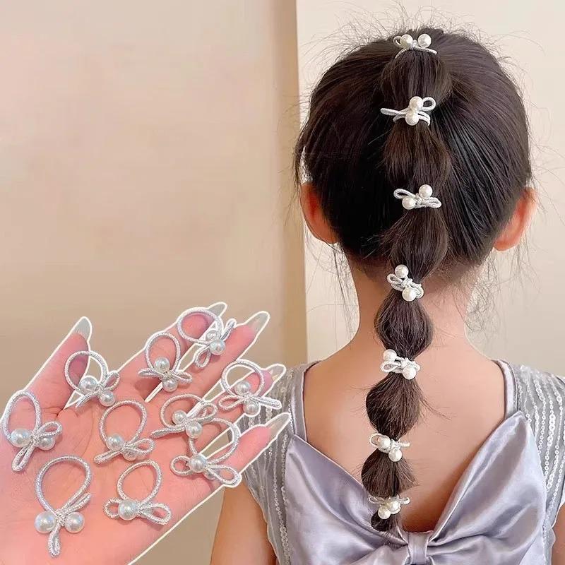 10pcs/set Girl's Sweet Silver Headband, Colorful Bow Tie, Elastic and Undamaged Headband, Cute Hair Accessory, Small Headband