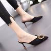 Fashion Women's Mules Slippers and Ladies Sandals Sexy Heeled Rhenstone Shoes Summer Sale Clappers Unique Non Slip Casual Pvc on Slides