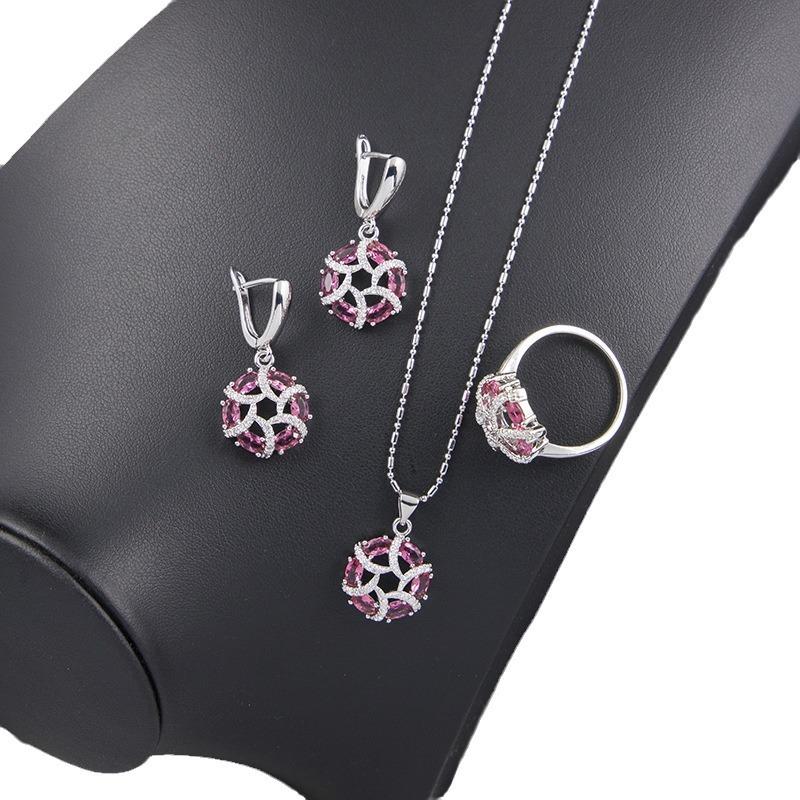 Inlaid Zircon Design Jewelry Set Women'S Three-Piece Fashion High-End Jewelry Set Women