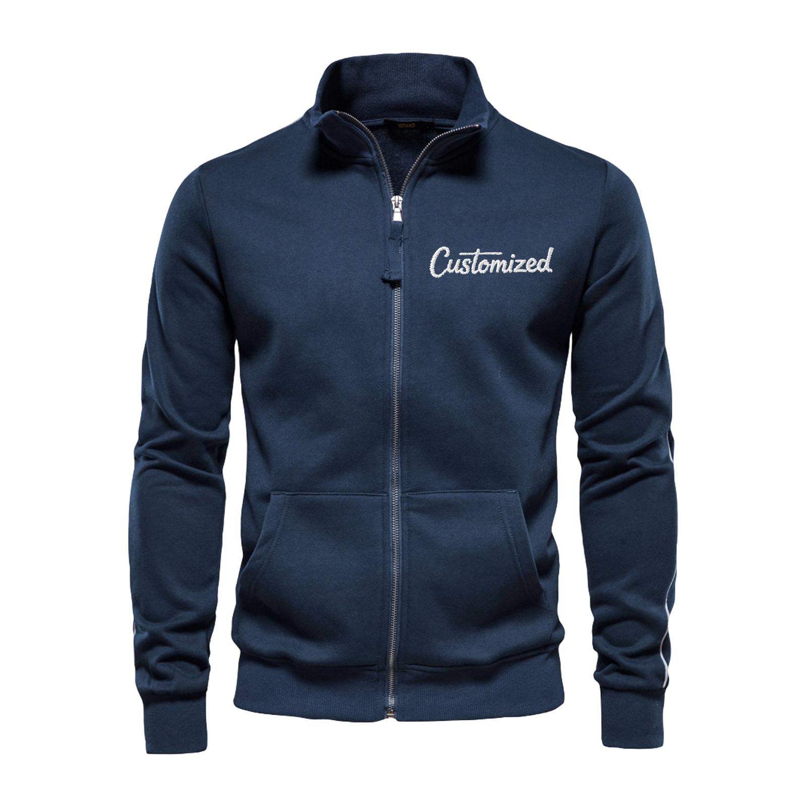

Personalized Custom Embroidered Text Men s Stand Collar Zipper Long Sleeve Sweatshirt XL