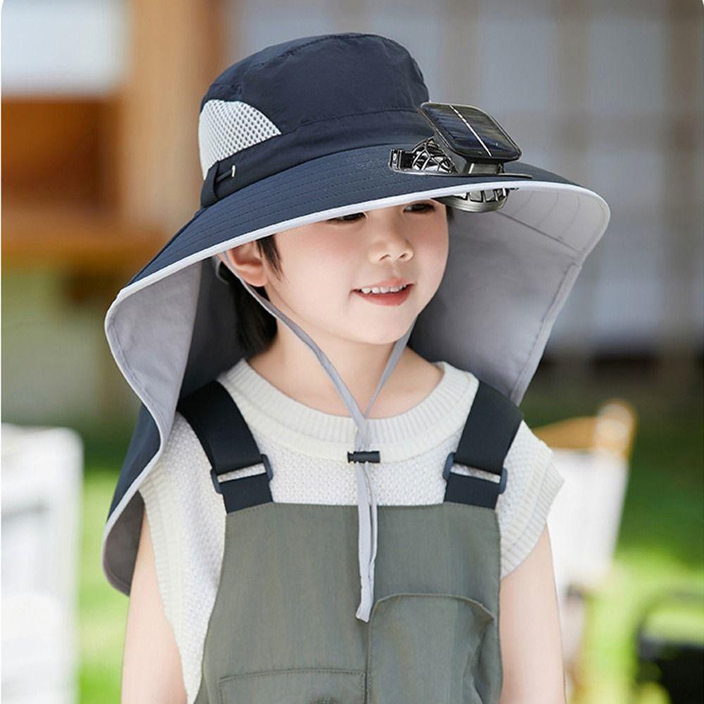 USB Charging Wide Brim Sun Cap Waterproof Sunshade Fan Cap Children's Solar Fan Hat  Hiking