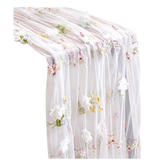 Elegant Birthday Table Decor Lace Embroidery Floral Tablecloth, 3D Flower Tulle Sheer Cover, Seasonal Tablecloth for Party Colorful Cloth Wedding