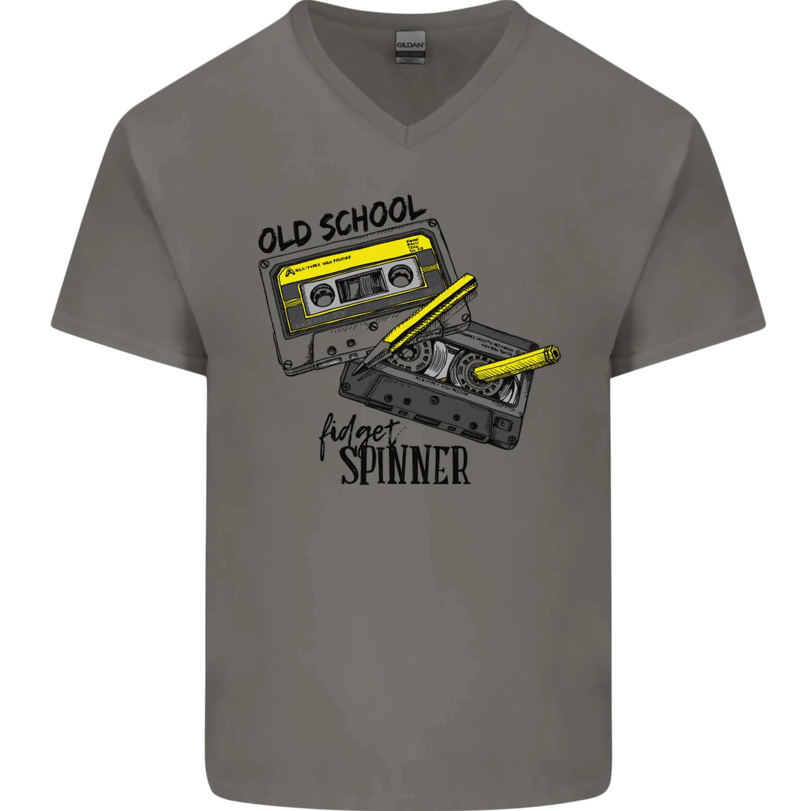 Retro 80s Music Cassette Old School Spinner Mens VNeck Cotton T-shirt S