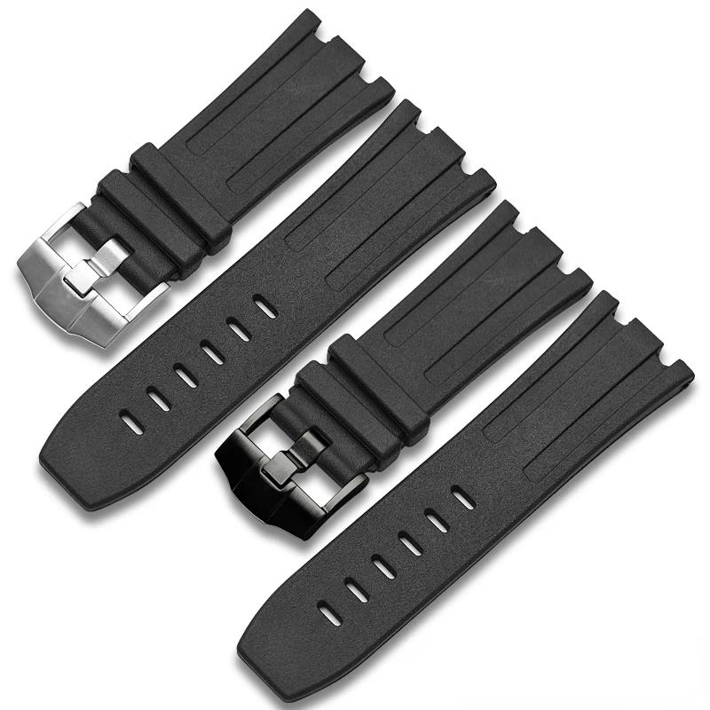 Vodotěsný gumový silikonový řemínek na hodinky Pánský řemínek pro AP 15710 26067 26470 15703 26178 Aibi Royal Oak Offshore Series 28mm Černý