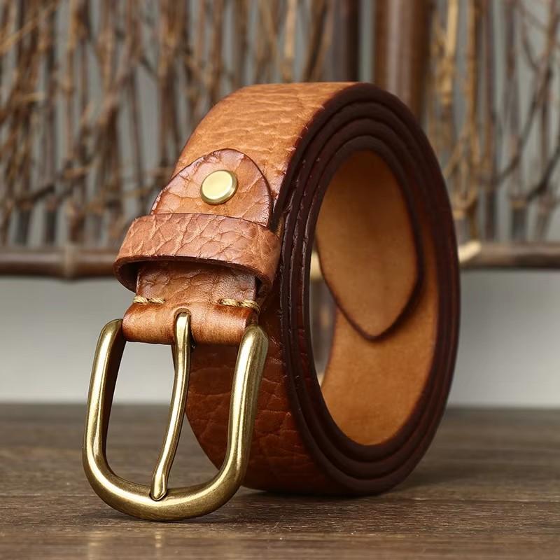 3.8CM Embossing Retro Cowboy Belt Male Genuine Leather Copper Pin Buckle Belt for Jeans Men Waist