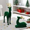 Flocking Reindeer Christmas Decor Set - Red Green Elk Statues for Workplace, Tabletop, Kitchen, Party Seasonal Display