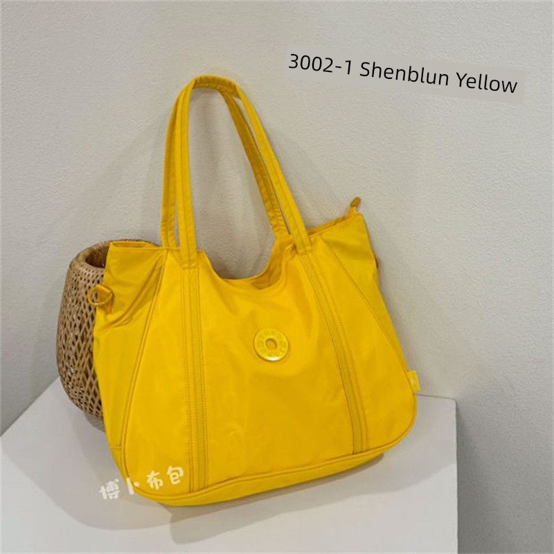 

Texture Nylon Cloth Bag Women New Casual Large Capacity Tote Shoulder Bag Short-Distance Travel Bag Yoga Fitness Bag Shenblun Yellow
