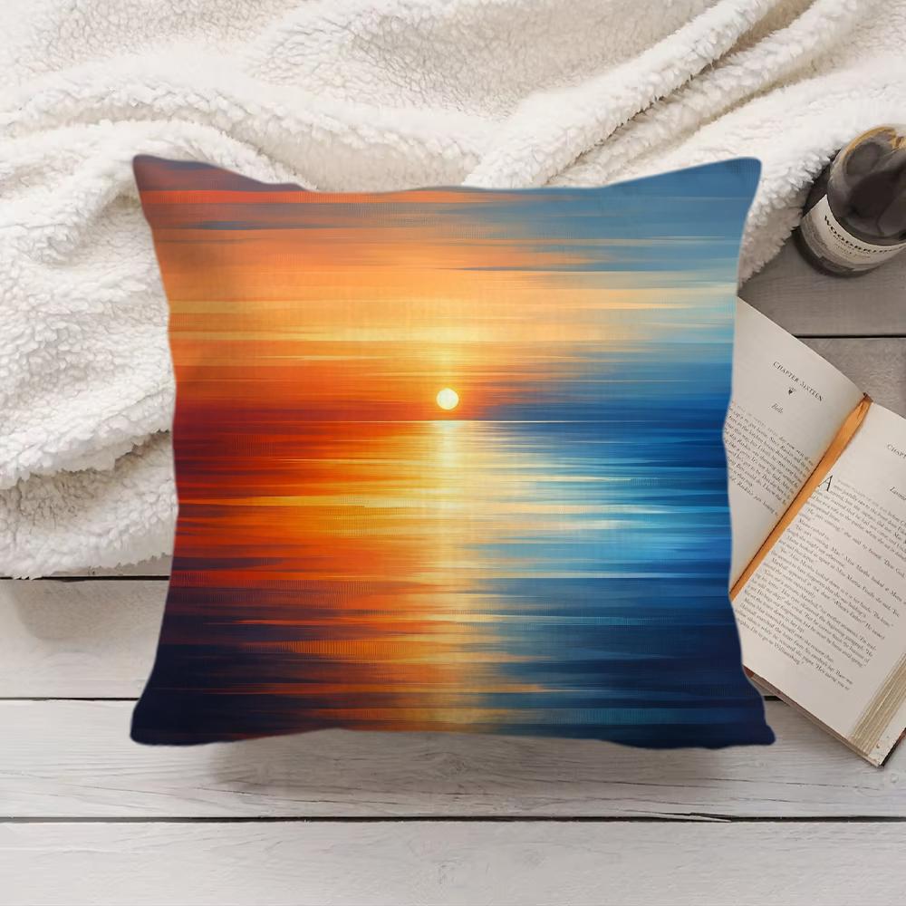 Sunset Gradient Pattern Cushion Cover Soft Short Plush Pillow Cover Smooth Cozy Texture Aesthetic Cushion Case Home Decor