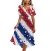 Women’s Casual V Neck Short Sleeve Midi Dress with Abstract Print and Flowy Hem for Everyday Comfort