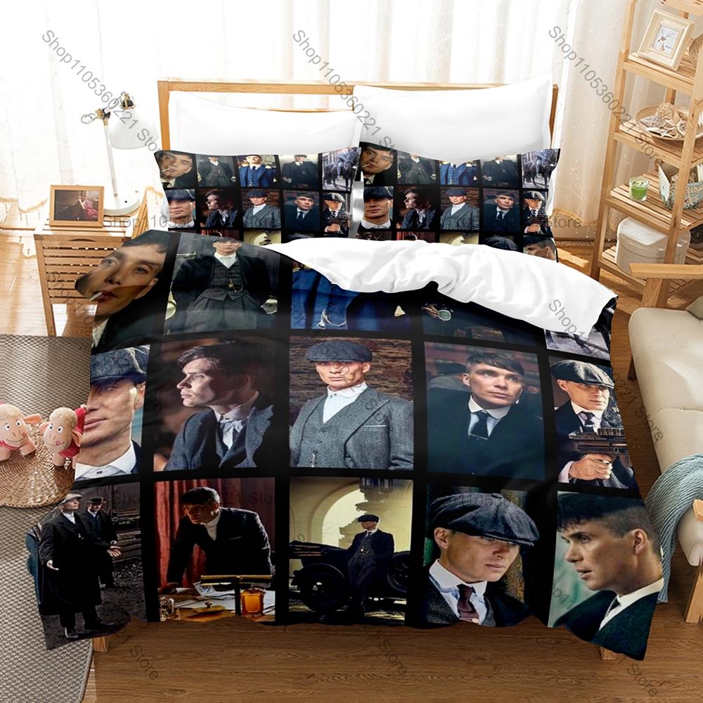 Peaky Blinders TV Series Bedding Set, Duvet Cover + 2 Pillowcases Retro Character Print Bed Sheets for Dorm Decoration