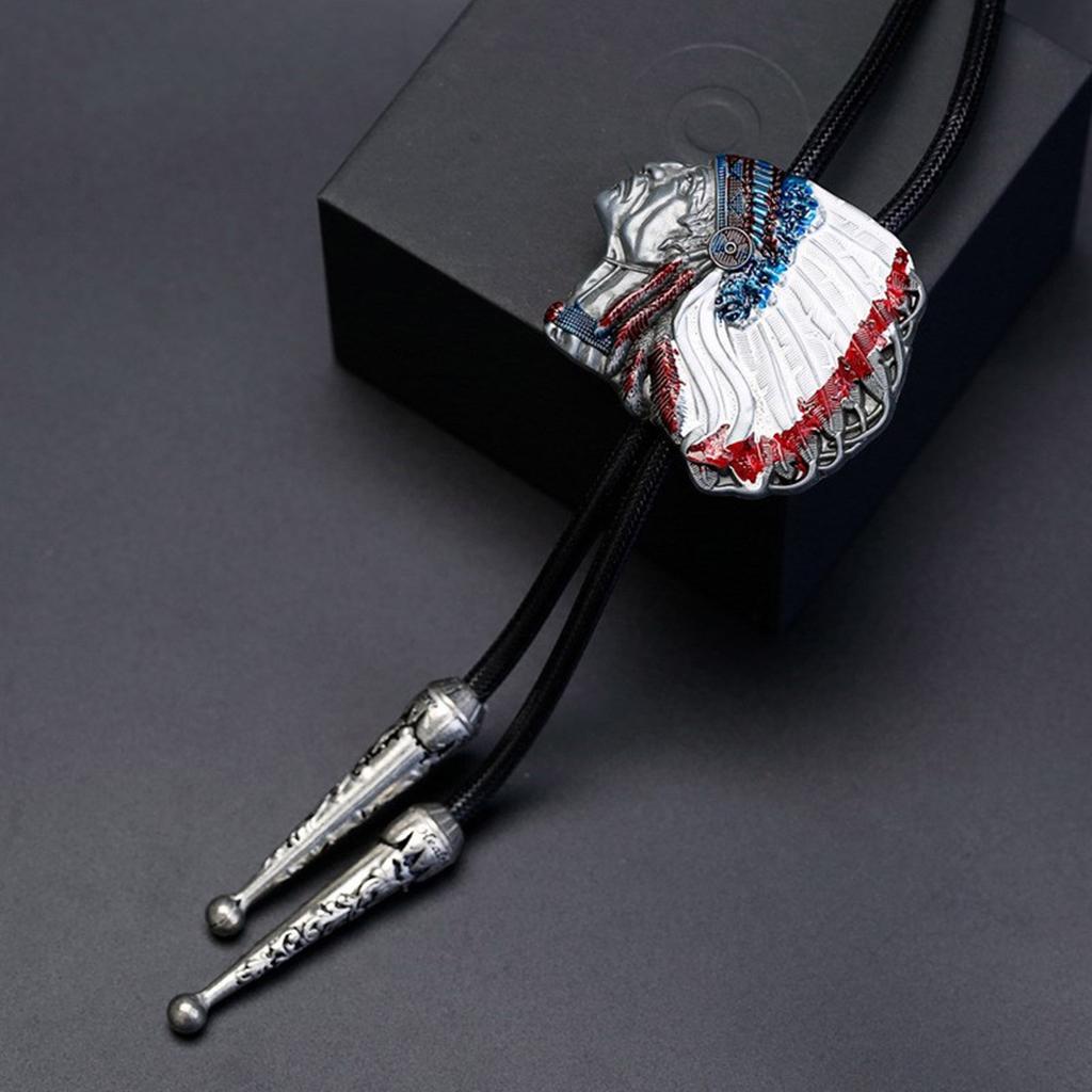 Mens Western Shirt Collar Necktie American Bolo Tie Indian Head Feathered Pendant Cowboy Necklace Jewelry Shirt Chain