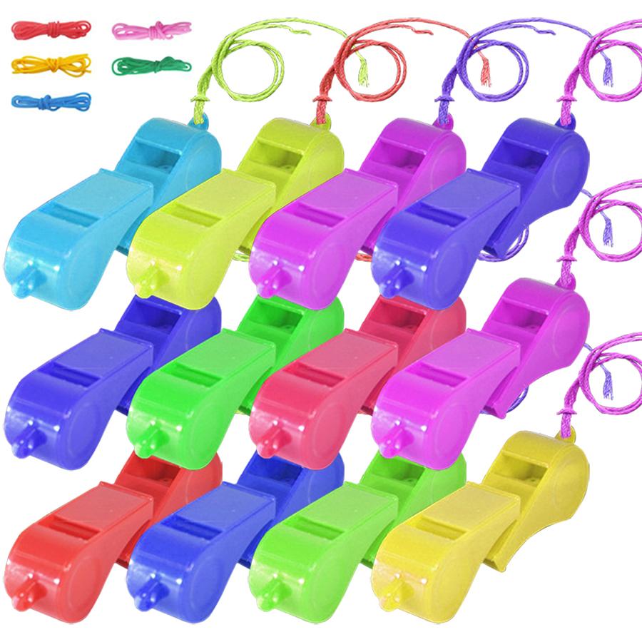 10pcs/set Colorful Mini Whistles Plastic Party Soundmaking Whistles with Color Lanyard Football Referee Whistle Carnival Party