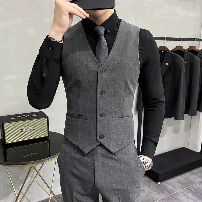 High-end Brand Solid Color Elastic Men's Casual Business Vest Groom Wedding Suit Party Waist Coat