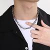 European & American Style Men's Titanium Steel Paperclip Chain Necklace & Square Bracelet