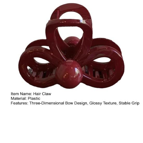 Hair Claw Three-Dimensional Hollow Bow Design Back Head Hair Clip Glossy Texture Stable Grip Hair Accessory