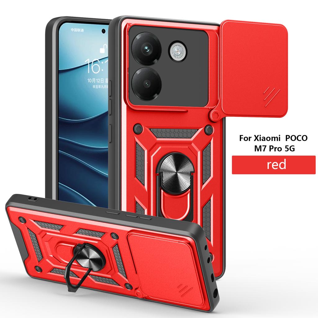 For Xiaomi Poco M7 Pro 5G Case Poco M7 Pro Cover PocoM7Pro Magnetic Ring Holder Armor Phone Case Slide Camera Protect Back Cover