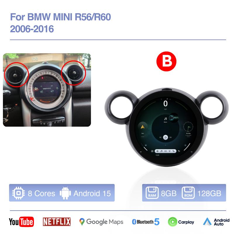 Android 15 For BMW Mini Cooper R56 R60 2006-2016 OLD TO NEW Auto Carplay Car GPS Navigation Stereo Multimedia Player 360 Tools