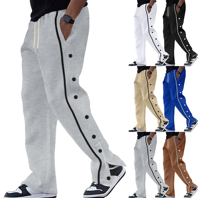 Sports row button men's casual trousers spring and autumn models loose straight drawstring large size trousers men