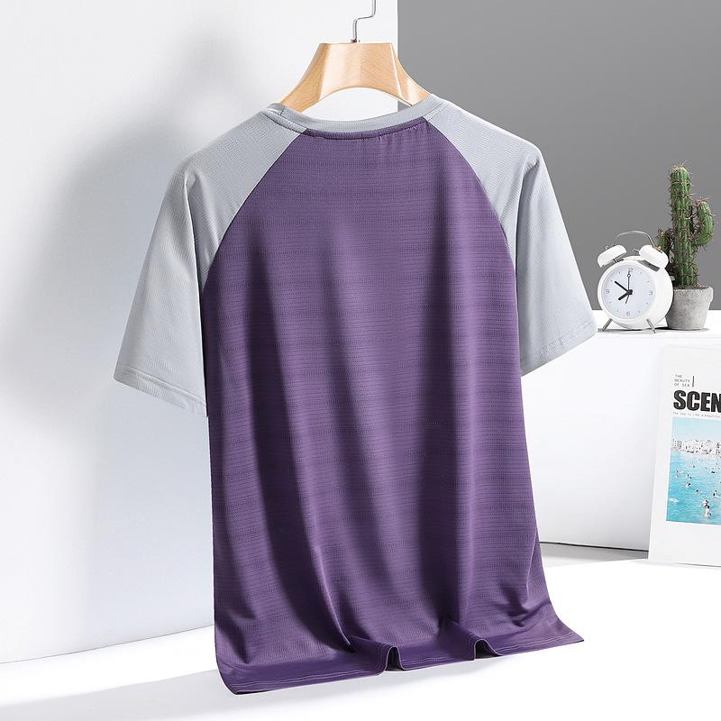 Men's Short Sleeved Quick Drying T-shirt Fashion Color Blocked Large Outdoor Sports Men's Short Sleeved T-shirt