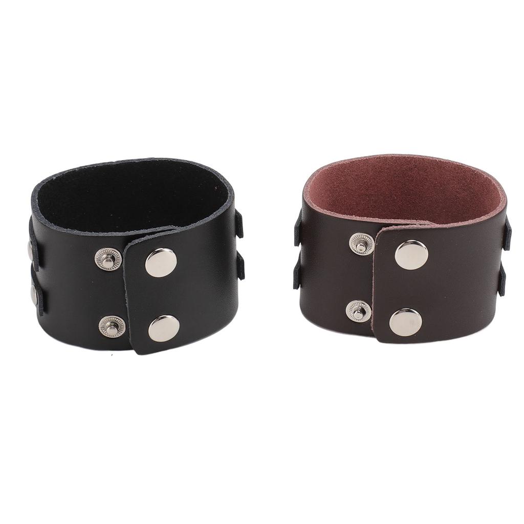 2pcs Wide PU Leather Bracelet Wrist Cuffs Punk Cuff Bracelet for Motorcycle Rider Black Brown