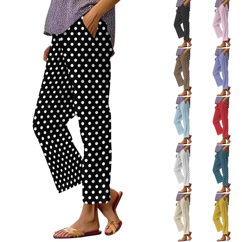 Women's Fashion Printed Elastic Waist Casual Pants with Pockets for Everyday Wear