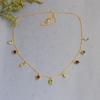 Colier din argint 925 placat cu aur galben, peridot, granat, piatra lunii, citrin, ametist, iolit, topaz albastru