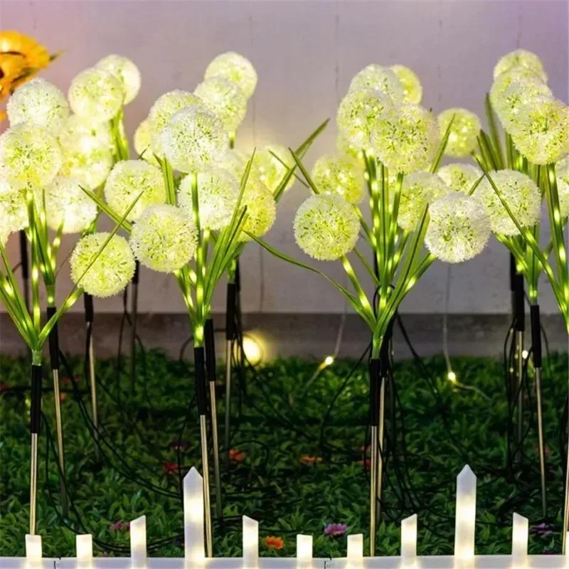 Outdoor Solar Dandelion Lights Garden Decoration for Yard Lawn Wedding Christmas 3 Onion Head Flowers