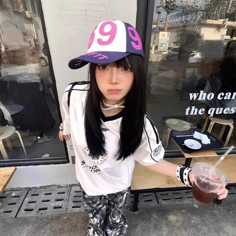 

American Street Ancient Korean Wave Digital Baseball Cap Niche Retro Flocking Pink Block Baseball Cap