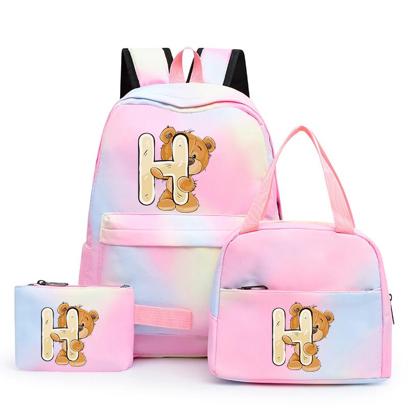 3ks/sada Malý medveď 26 anglických písmen Školský ruksak pre deti Dievčenský ruksak Back to School Taška na obed Tašky na ceruzku