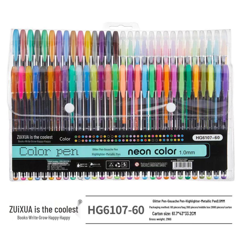 Sparkly Glitter Gel Highlighter Pen Set for Students: 12/48/60 Colors