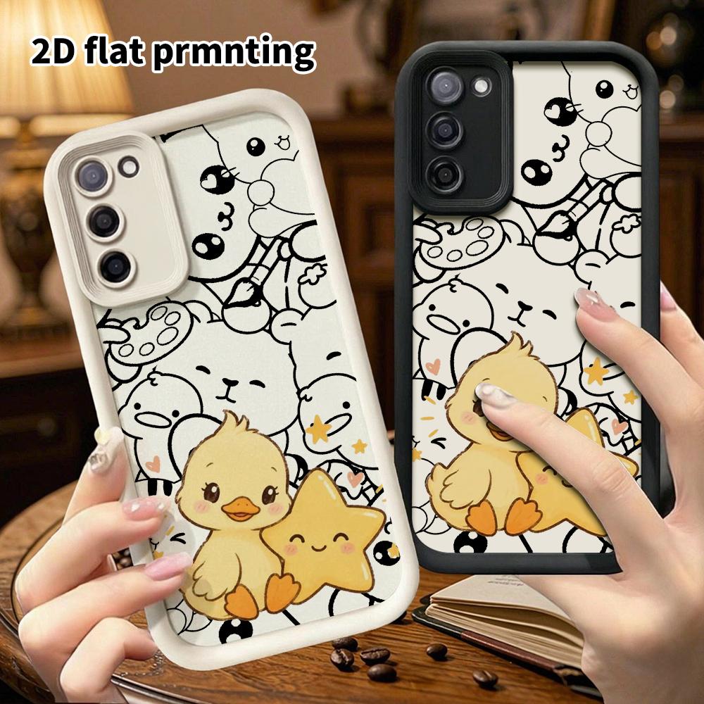 Phone Case: 2D flat, suitable for Samsung Galaxy A34 A35 M05 M06 S20 S22 S21 FE Plus 5G protective cases, featuring a cute little yellow duck holding 