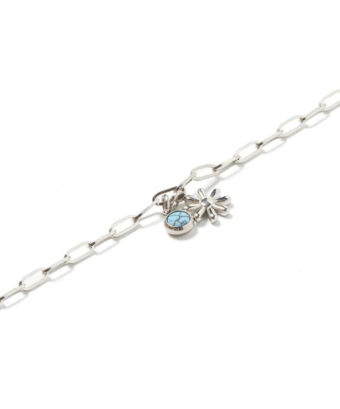Surgical Chain Turquoise Flower Charm Bracelet (PLT-BR-010_SV)
