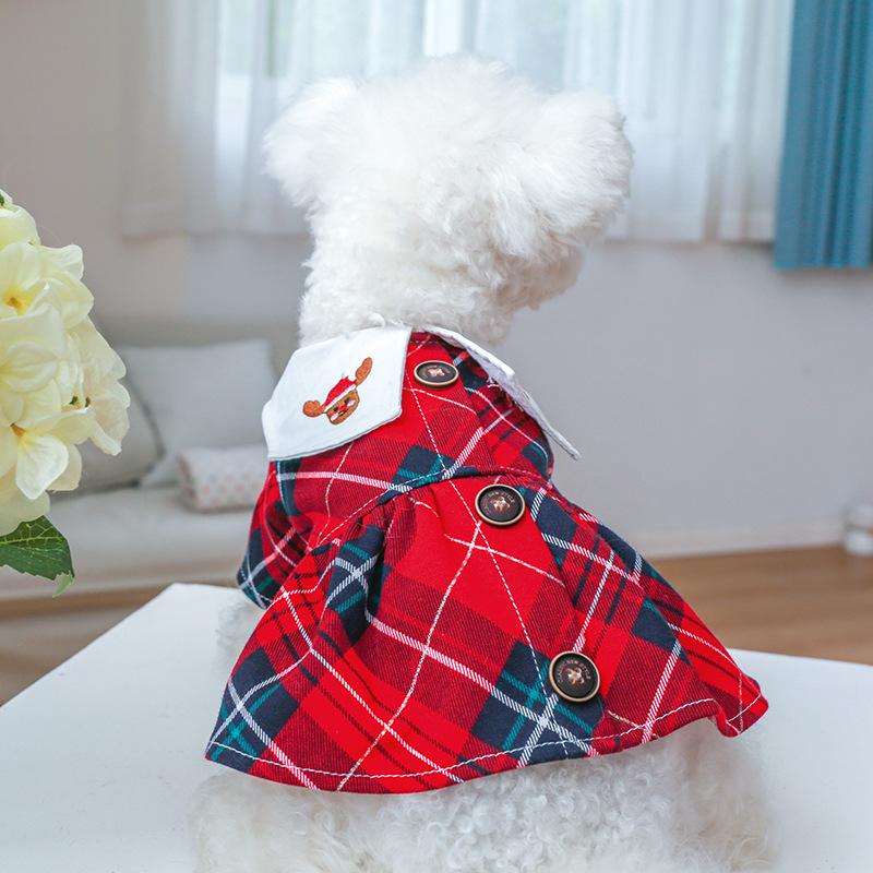 Pet Clothes Christmas Day Style New Teddy Bigbear New Year's Dog Christmas Clothing Elk Plaid Skirt