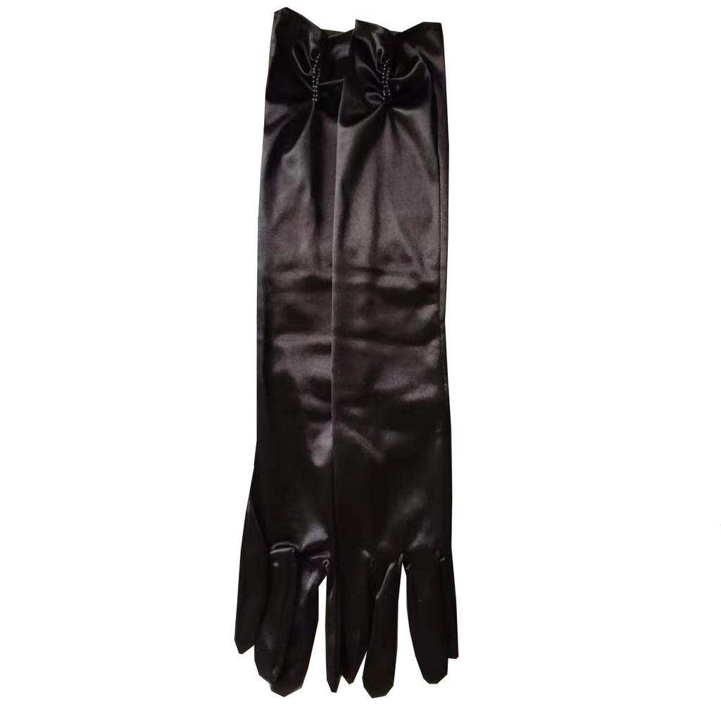 1 Paar Braut Braut Hochzeitshandschuhe Rot Schwarz Weiß Elfenbein Lang Perlenbesetzt Satin Elegant für Damen Finger gants mariage luvas de noiva