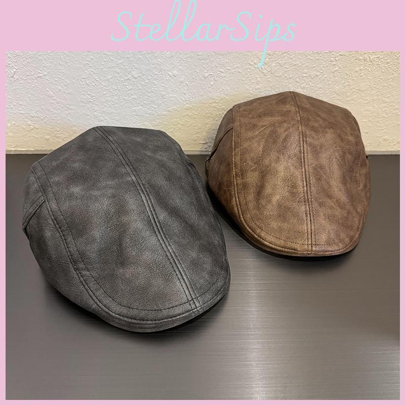 Retro Leather Beret Hat For Women With Sunshade And Short Brim For Fall And Winter