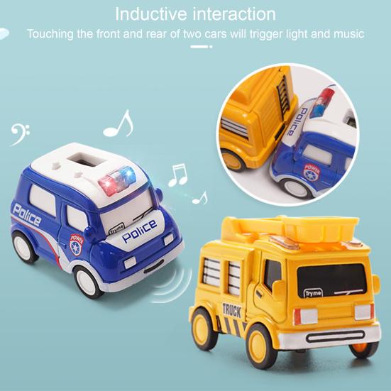 2-in-1 Mini Cartoon Car Analog Electronic Watch Ambulance City Truck Engineering Car Interactive Toy Lovely Children Mini Car Pull Back Toy