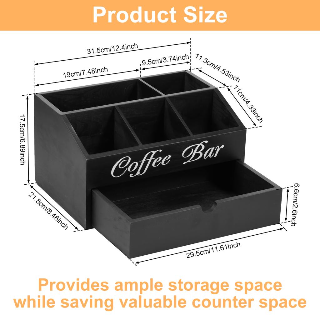 Wooden Coffee Rack Coffee Bar Organizer 5 Compartments Coffee Bar Accessories Vintage Coffee Storage Station Coffee Pods Holder