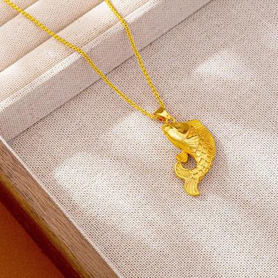 Vintage 3D náhrdelník Koi: Vietnamský přívěsek ze zlatého písku, Dámské šperky národního proudu