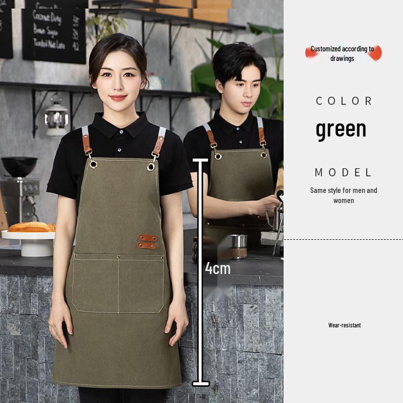 Stain-Resistant Canvas Apron with Logo for Coffee Shops and Nail Art Studios