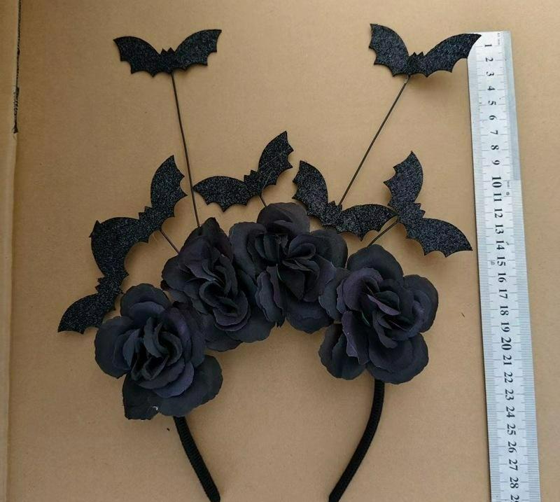 Halloween Role-Playing Headband Cute Artificial Flowers Gothic Bat Headband Creative Dance Party Costume Headwear Hair Accessory