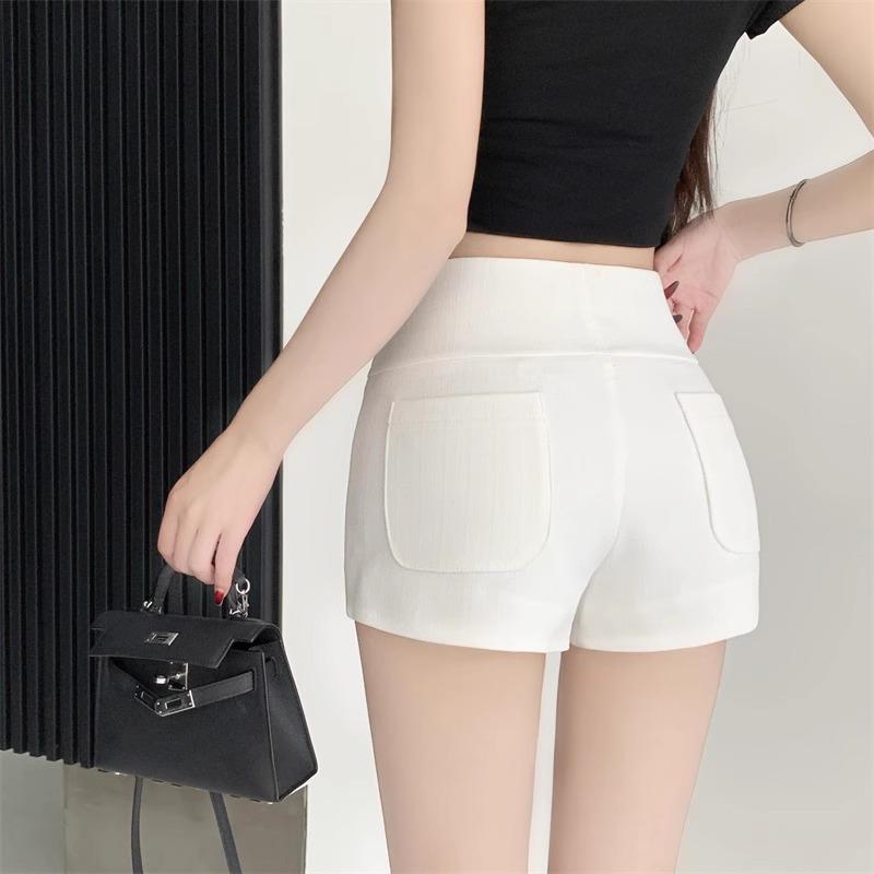 Women's High-Waist Black Elastic Hot Pants - 2024 Korean Style Spring/Autumn Collection